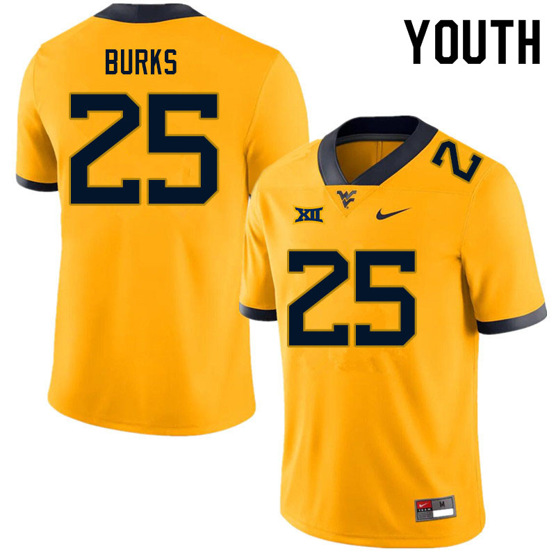 Youth #25 Aubrey Burks West Virginia Mountaineers College Football Jerseys Sale-Gold - Click Image to Close
